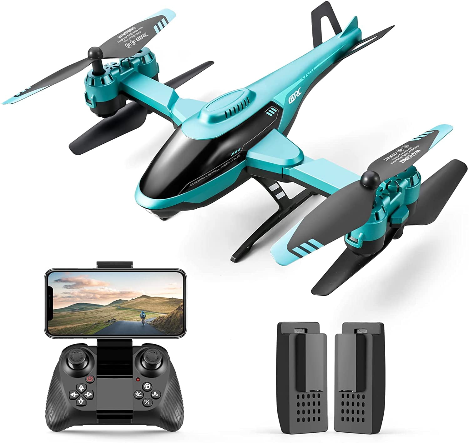 4DRC Blue Foldable HD Camera Drone with 2 Batteries