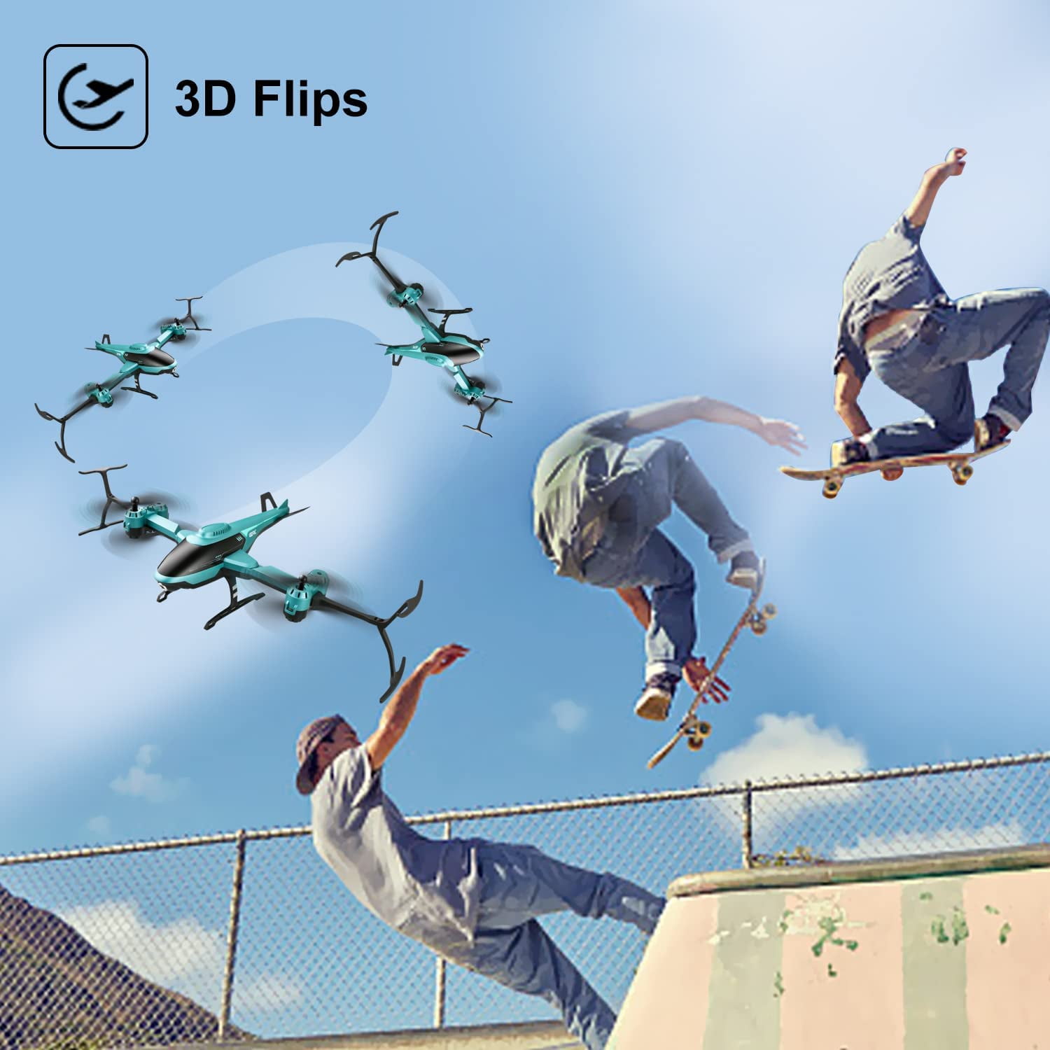 4DRC Blue Foldable HD Camera Drone with 2 Batteries