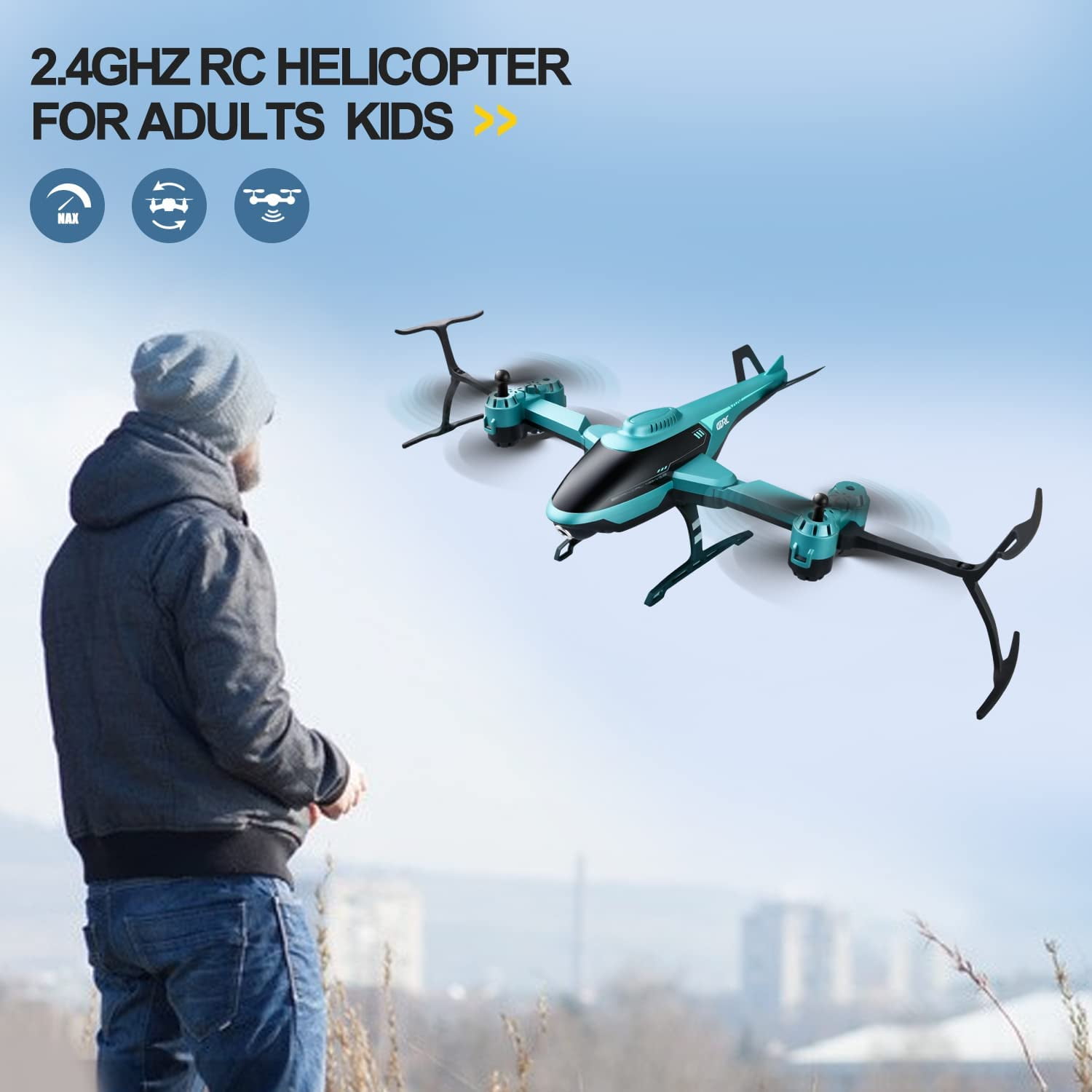 4DRC Blue Foldable HD Camera Drone with 2 Batteries