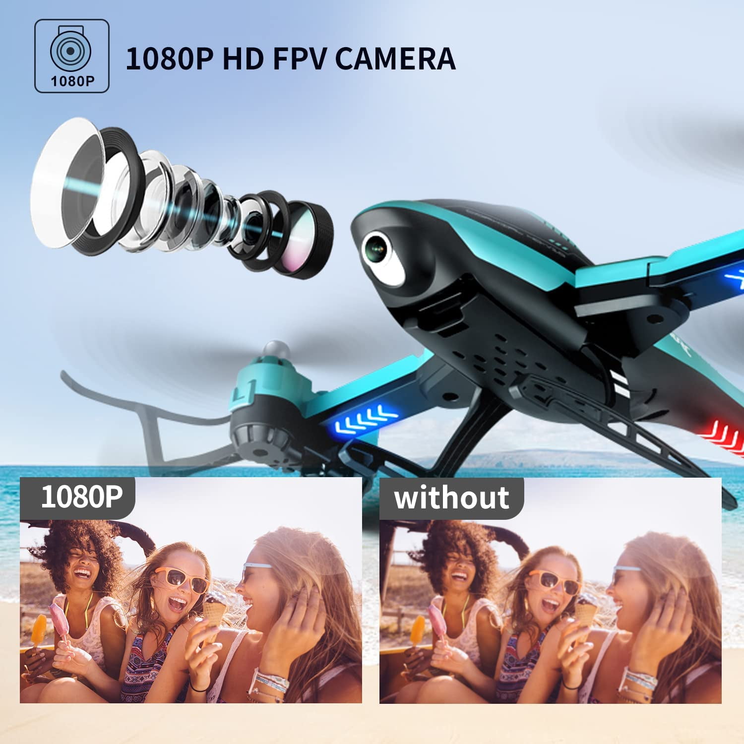 4DRC Blue Foldable HD Camera Drone with 2 Batteries