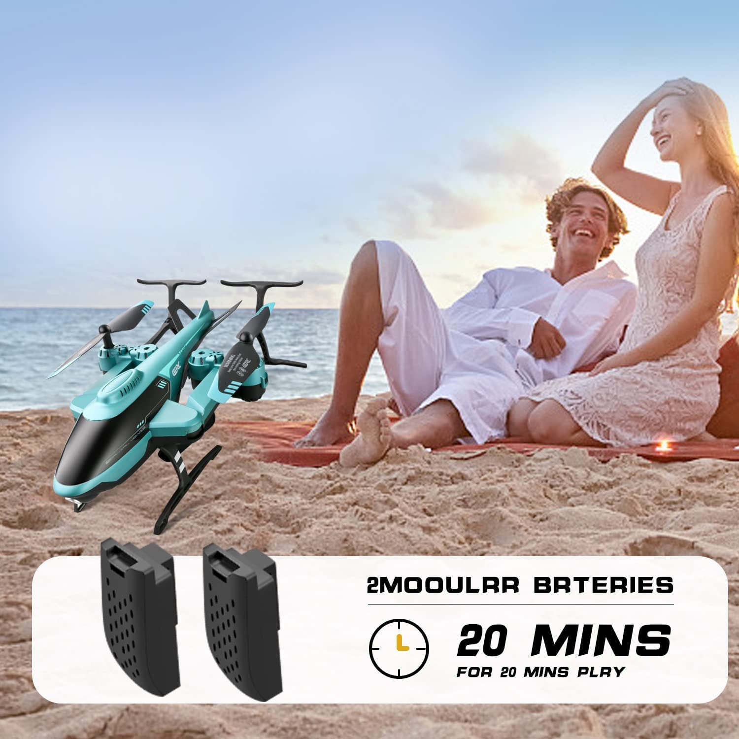 4DRC Blue Foldable HD Camera Drone with 2 Batteries