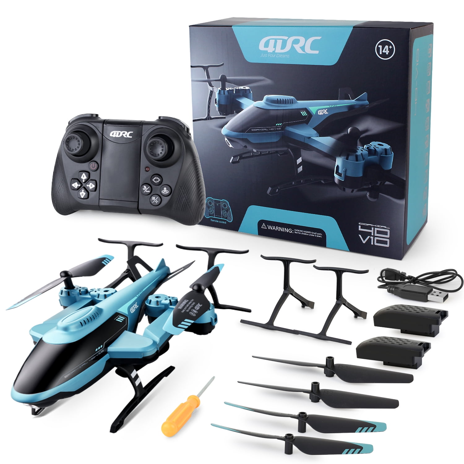 4DRC Blue Foldable HD Camera Drone with 2 Batteries