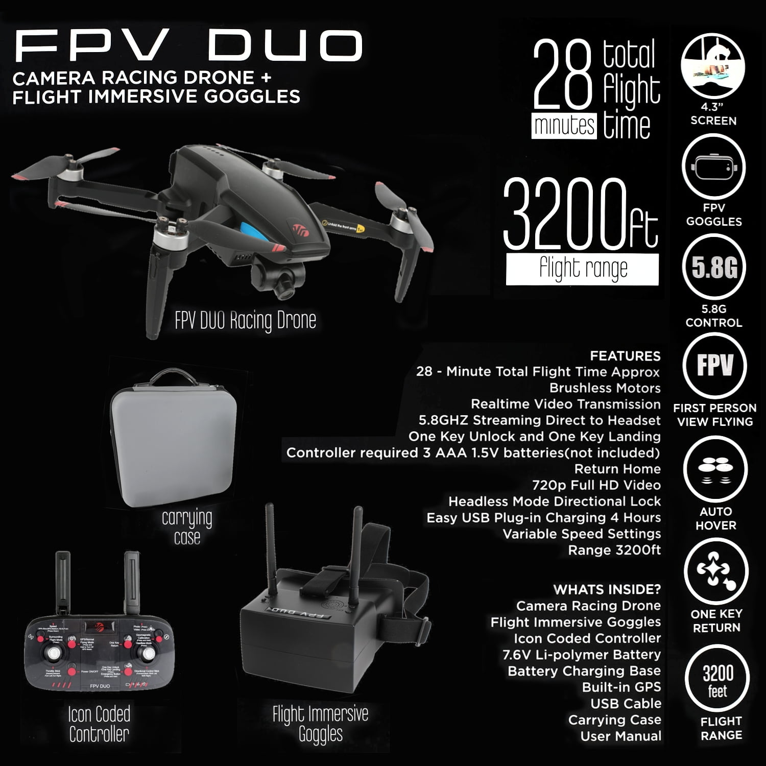 Duo Camera Racing FPV Drone & Goggles