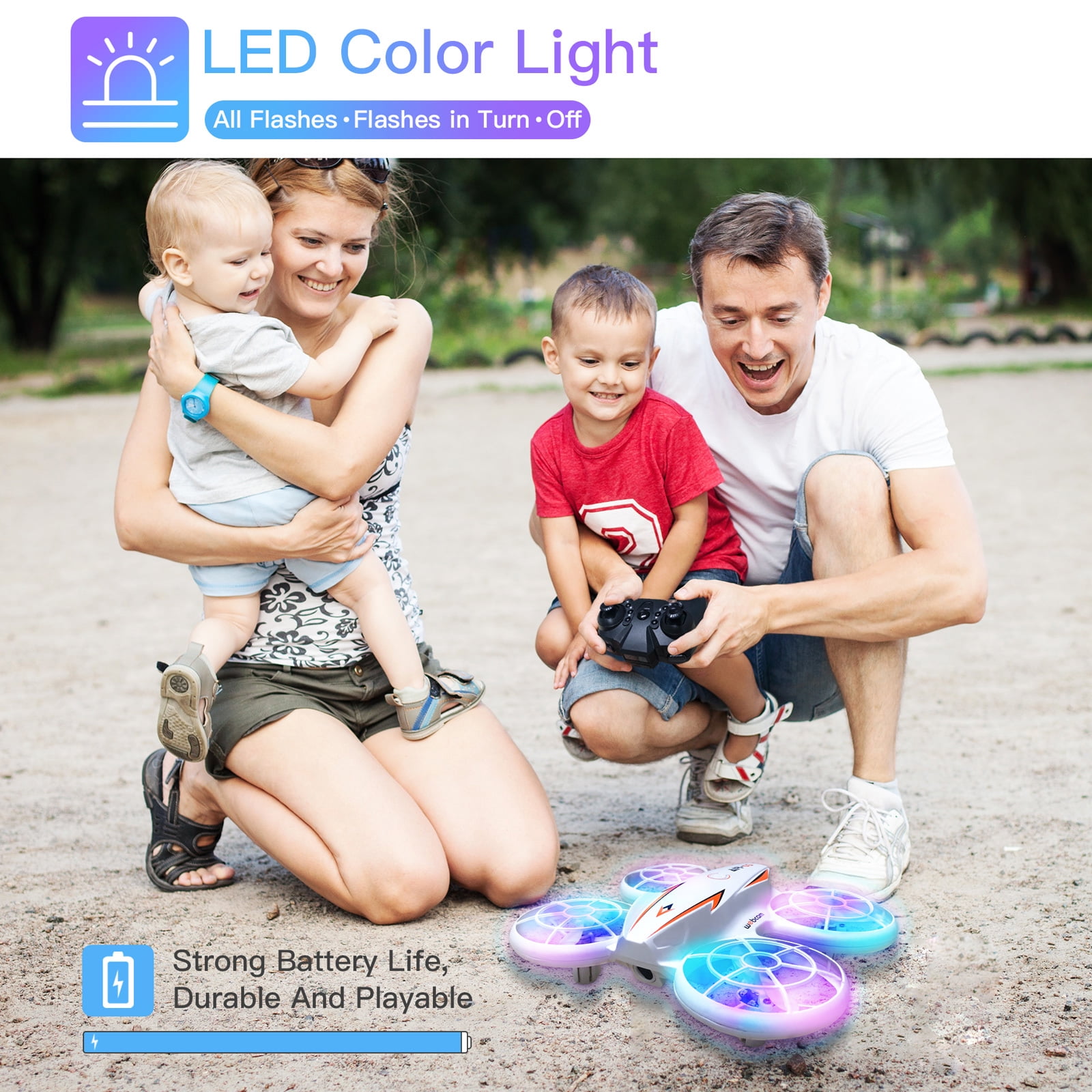 Kid's RC drone with LED lights & obstacle avoidance