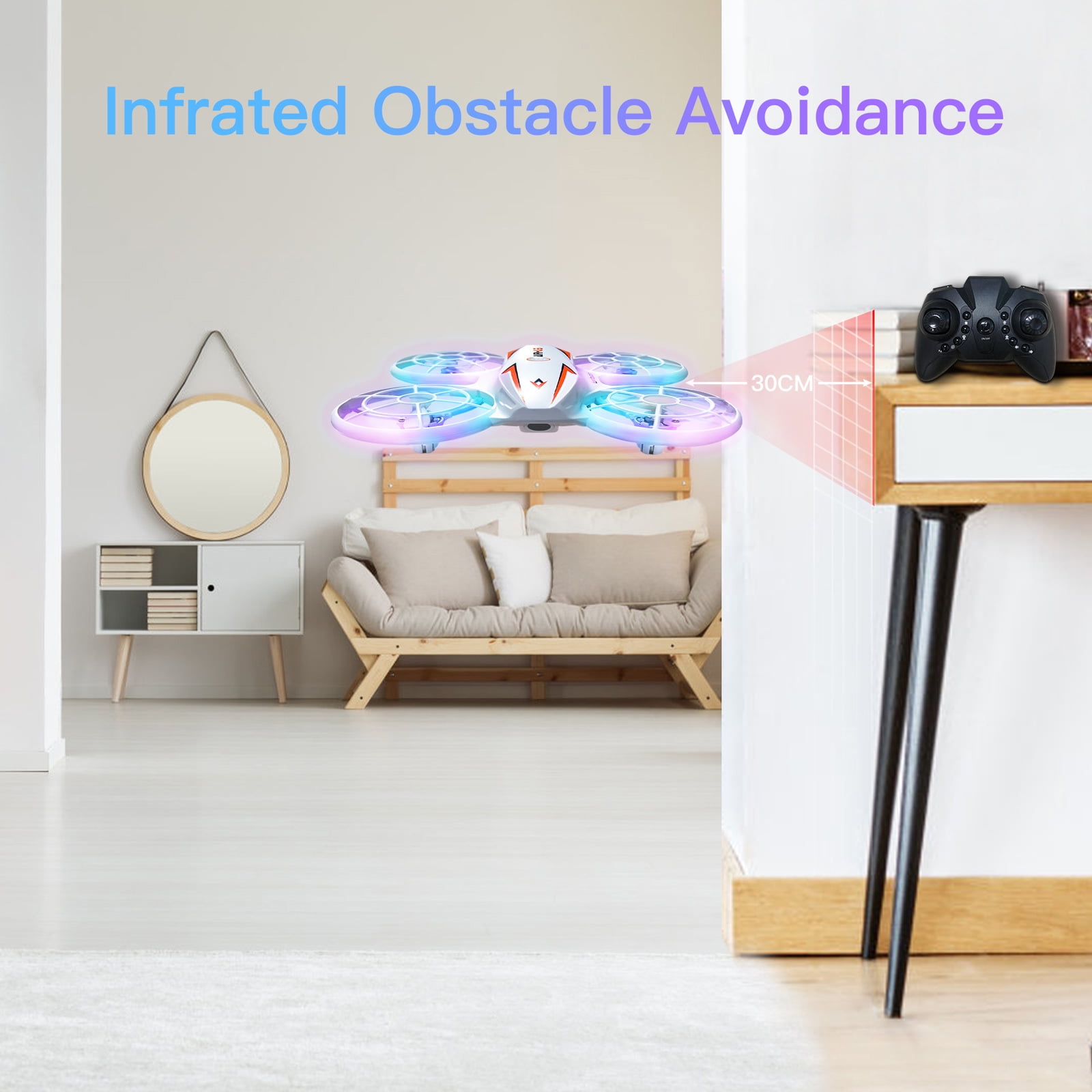 Kid's RC drone with LED lights & obstacle avoidance