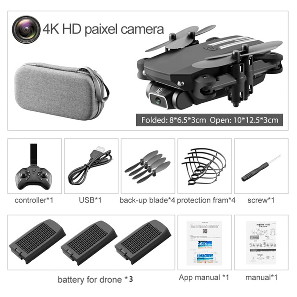 Doosl Foldable Black Drone with 4k Camera & VR Compatibility, 3 Extra Batteries