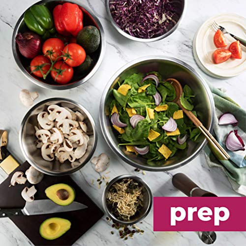 Stainless-Steel Mixing Bowls - (Set of 5) Brushed Stainless-Steel Mixing Bowl Set - Easy To Clean, Nesting Bowls for Space-Saving Storage, Great for Cooking, Baking, Prepping