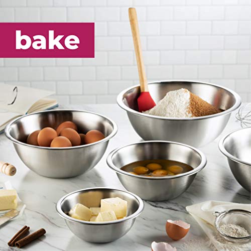 Stainless-Steel Mixing Bowls - (Set of 5) Brushed Stainless-Steel Mixing Bowl Set - Easy To Clean, Nesting Bowls for Space-Saving Storage, Great for Cooking, Baking, Prepping