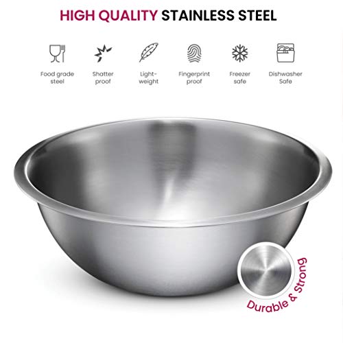 Stainless-Steel Mixing Bowls - (Set of 5) Brushed Stainless-Steel Mixing Bowl Set - Easy To Clean, Nesting Bowls for Space-Saving Storage, Great for Cooking, Baking, Prepping
