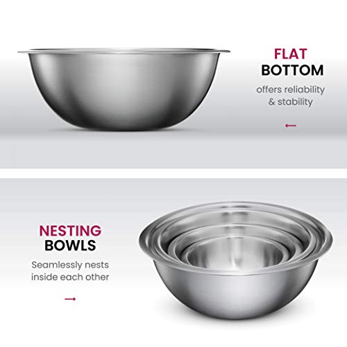 Stainless-Steel Mixing Bowls - (Set of 5) Brushed Stainless-Steel Mixing Bowl Set - Easy To Clean, Nesting Bowls for Space-Saving Storage, Great for Cooking, Baking, Prepping