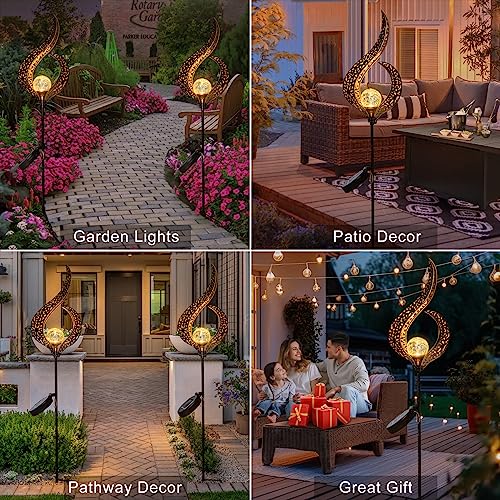 Homeimpro Outdoor Solar Lights Garden Crackle Glass Globe Stake Lights,Waterproof LED Lights for Garden,Lawn,Patio or Courtyard
