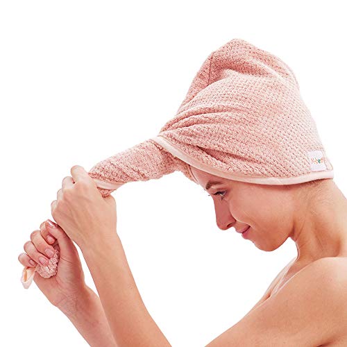 M-bestl 2 Pack Hair Drying Towels, Hair Wrap Towels, Super Absorbent Microfiber Hair Towel Turban with Button Design to Dry Hair Quickly(Coffee& Pink)