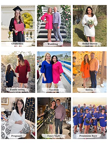 BELONGSCI Women's Dress Sweet & Cute V-Neck Bell Sleeve Shift Dress Mini Dress Black