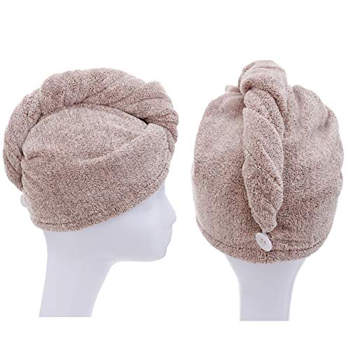 2 Pack Hair Towel Wrap,Rapid Hair Drying Towel with Buttons, Bamboo Hair Towel for Drying Your Hair More Quicker (Star Gray&Star Pink)