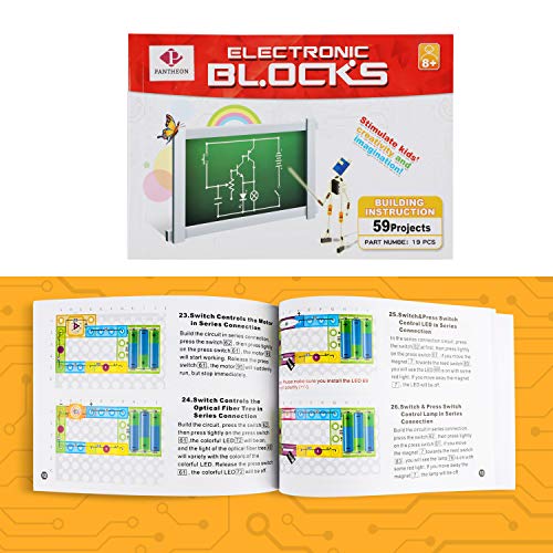PANTHEON Circuit Kit with Lighted Bricks Magnets 59 Different Projects in 1, Best STEM Educational Gift for Boys and Girls Ages 6 - 14, Science Experiment Kit w Electronic Blocks, Circuits for Kids