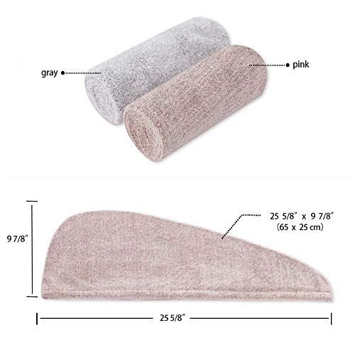 2 Pack Hair Towel Wrap,Rapid Hair Drying Towel with Buttons, Bamboo Hair Towel for Drying Your Hair More Quicker (Star Gray&Star Pink)