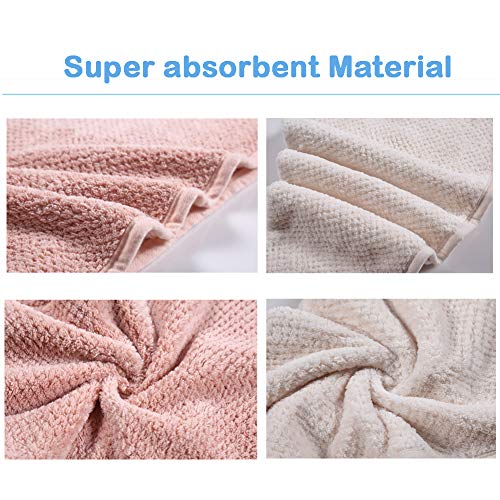 2 Pack Hair Towel Wrap,Hair Drying Towel with Button, Microfiber Hair Towel, Dry Hair Hat, Bath Hair Cap (Pink&Beige)