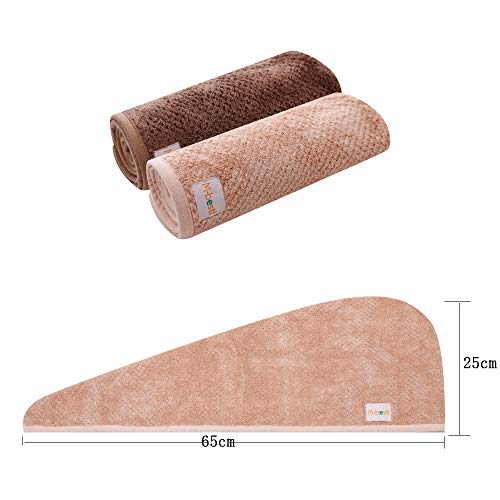 M-bestl 2 Pack Hair Drying Towels, Hair Wrap Towels, Super Absorbent Microfiber Hair Towel Turban with Button Design to Dry Hair Quickly(Coffee& Pink)