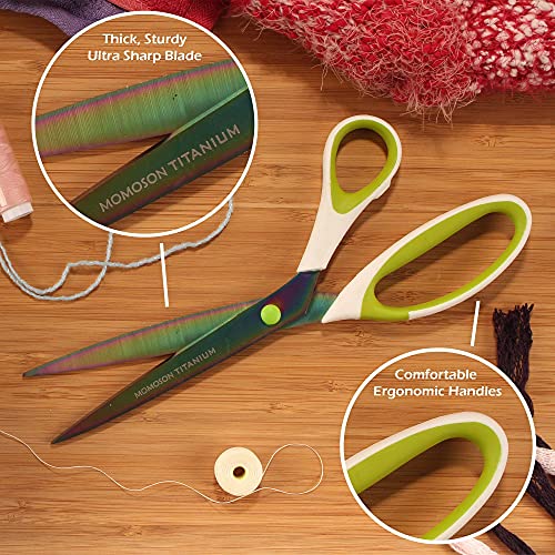 BambooMN Super Sharp Titanium Softgrip Scissors Set for Sewing, Arts, Crafts, Office - 1 Set of 3 - White w/Green Inlays