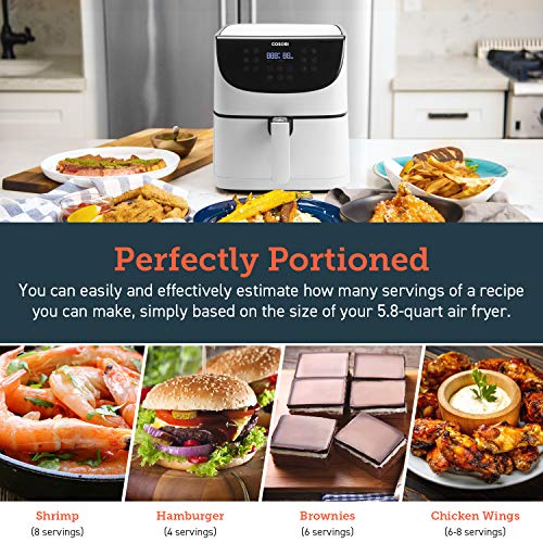 COSORI Air Fryer(100 Recipes, Rack & 5 Skewers),5.8QT Electric Hot Air Fryers Oven Oilless Cooker,11 Presets, 1700W,White & Air Fryer Accessories XL (C158-6AC), Set of 6 Fit all 5.8Qt, 6Qt Air Fryer