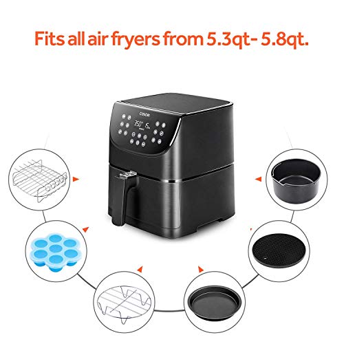 COSORI Air Fryer(100 Recipes, Rack & 5 Skewers),5.8QT Electric Hot Air Fryers Oven Oilless Cooker,11 Presets, 1700W,White & Air Fryer Accessories XL (C158-6AC), Set of 6 Fit all 5.8Qt, 6Qt Air Fryer