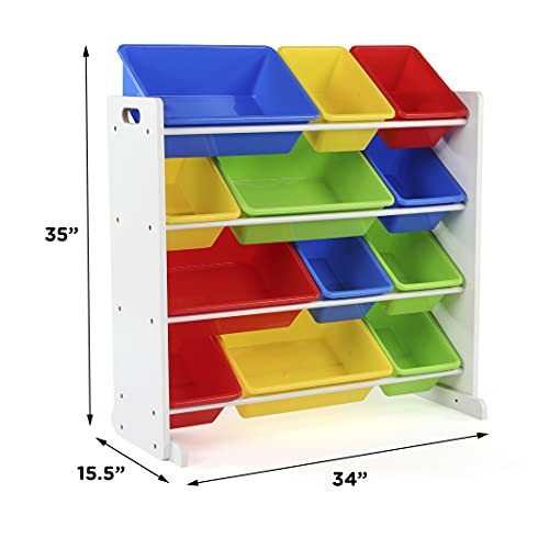 Kids' Toy Storage Organizer with 12 Plastic Bins