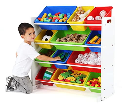 Kids' Toy Storage Organizer with 12 Plastic Bins