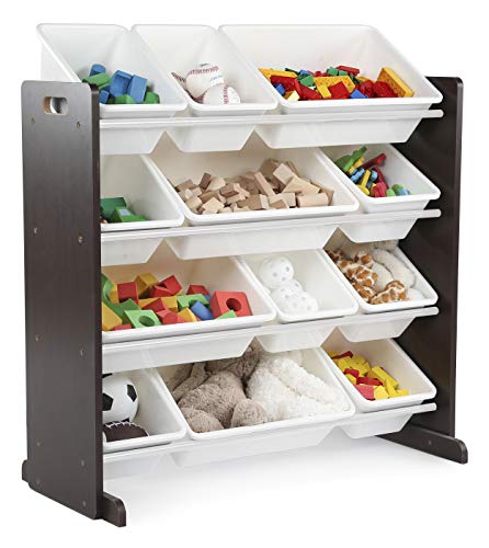Modern Toy Organizer with 12 Bins, Espresso/White