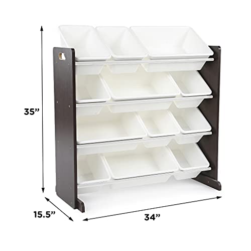 Modern Toy Organizer with 12 Bins, Espresso/White