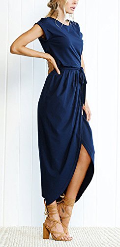 Yidarton Women's Casual Short Sleeve Slit Solid Party Summer Long Maxi Dress