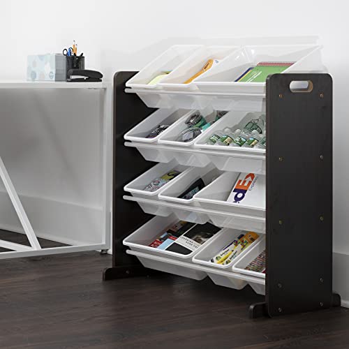 Modern Toy Organizer with 12 Bins, Espresso/White