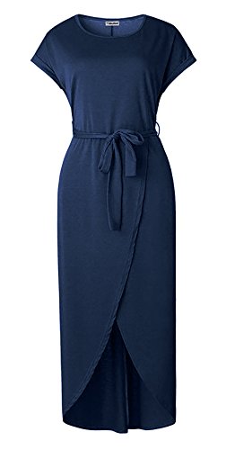 Yidarton Women's Casual Short Sleeve Slit Solid Party Summer Long Maxi Dress