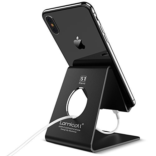 Cell Phone Stand, Lamicall Phone Stand: Cradle, Dock, Holder Compatible with Phone 12 Mini 11 Pro Xs Max XR X 8 7 6 Plus and Other Android Smartphone Charging, Desk Office Accessories - Black