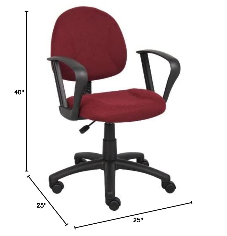 Boss Office Products Perfect Posture Delux Fabric Task Chair with Loop Arms in Burgundy