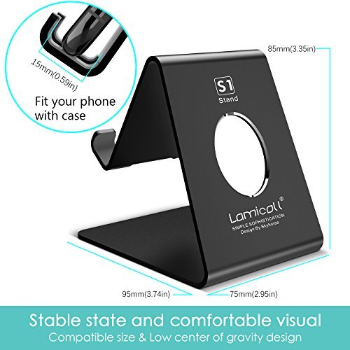 Cell Phone Stand, Lamicall Phone Stand: Cradle, Dock, Holder Compatible with Phone 12 Mini 11 Pro Xs Max XR X 8 7 6 Plus and Other Android Smartphone Charging, Desk Office Accessories - Black