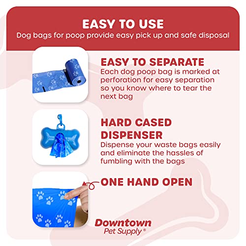 Downtown Pet Supply Dog Pet Waste Poop Bags with 2 Leash Clips and Dispensers (1000 Bags, Rainbow with Paw Prints)