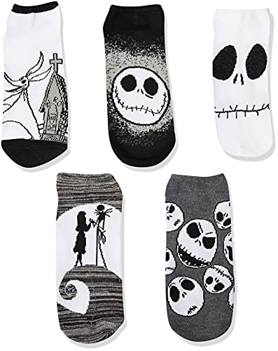 Disney womens Nightmare Before Christmas 5 Pack No Show Casual Sock, Black/White Multi, Fits Sock Size 9-11 Fits Shoe Size 4-10.5 US