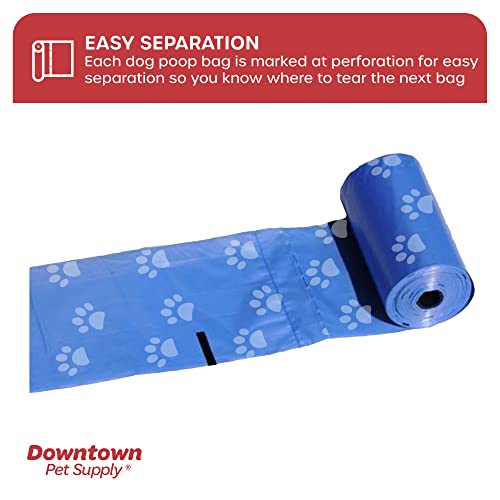 Downtown Pet Supply Dog Pet Waste Poop Bags with 2 Leash Clips and Dispensers (1000 Bags, Rainbow with Paw Prints)