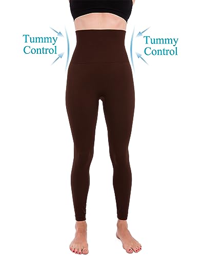 Homma Activewear Thick High Waist Tummy Compression Slimming Body Leggings Pant (Small, Brown)