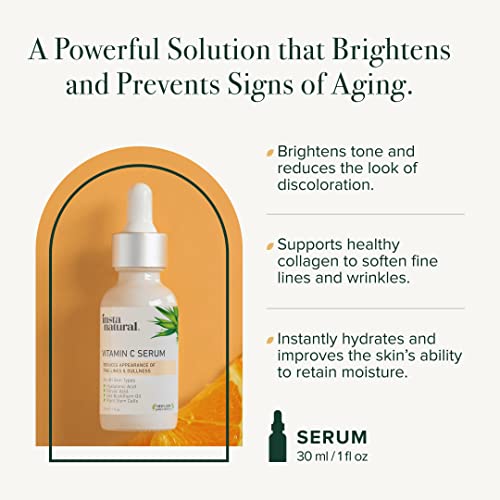 Vitamin C Serum Duo - 100 Days of Age Defying Benefits, With Hyaluronic Acid & Vitamin E, Brighten & Defend, Anti-Aging, Wrinkle Reducer & Sun Damage Corrector - InstaNatural - 2 Pack