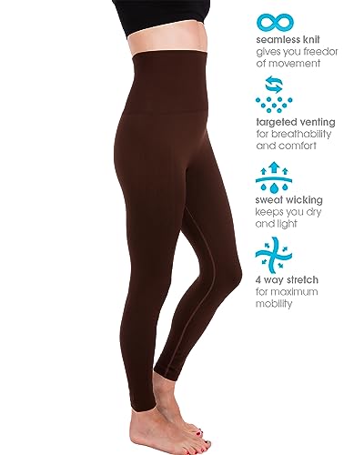 Homma Activewear Thick High Waist Tummy Compression Slimming Body Leggings Pant (Small, Brown)