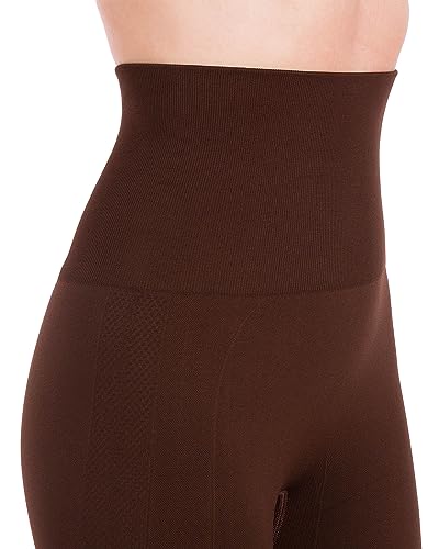 Homma Activewear Thick High Waist Tummy Compression Slimming Body Leggings Pant (Small, Brown)