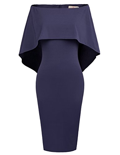 GRACE KARIN Women Sexy Strapless Ruffle High Waisted Cape Dress Size M Navy Blue