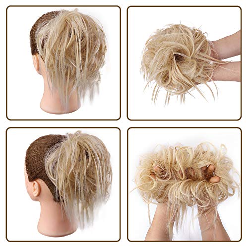 AISI BEAUTY Tousled Updo Hair Pieces Messy Bun Hair Scrunchies Extensions Hair Pieces and Ponytails Hair Extensions for Women .(22/613#(Light Ash Brown&Bleach Blonde))