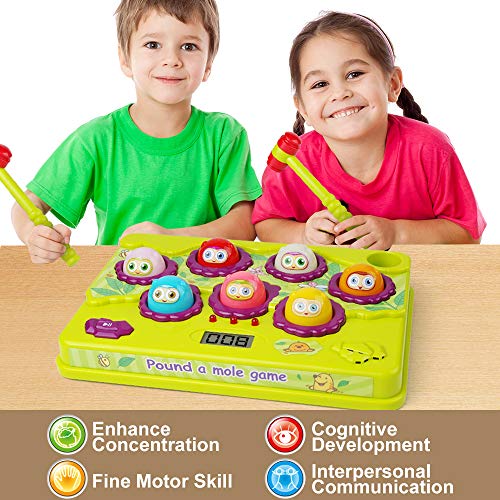 BAODLON Interactive Pound A Mole Game, Toddler Toys, Light-Up Musical Pounding Toy, Early Developmental Toy, Fun Gift for Age 2,3, 4, 5 Years Old Kids, Boys, Girls, 2 Soft Hammers Included