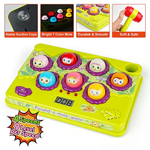BAODLON Interactive Pound A Mole Game, Toddler Toys, Light-Up Musical Pounding Toy, Early Developmental Toy, Fun Gift for Age 2,3, 4, 5 Years Old Kids, Boys, Girls, 2 Soft Hammers Included