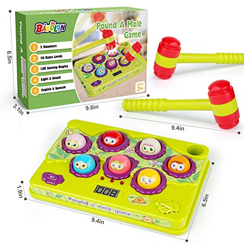 BAODLON Interactive Pound A Mole Game, Toddler Toys, Light-Up Musical Pounding Toy, Early Developmental Toy, Fun Gift for Age 2,3, 4, 5 Years Old Kids, Boys, Girls, 2 Soft Hammers Included