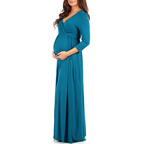 Maternity V-Neck Dress with Ruched Waist - Teal