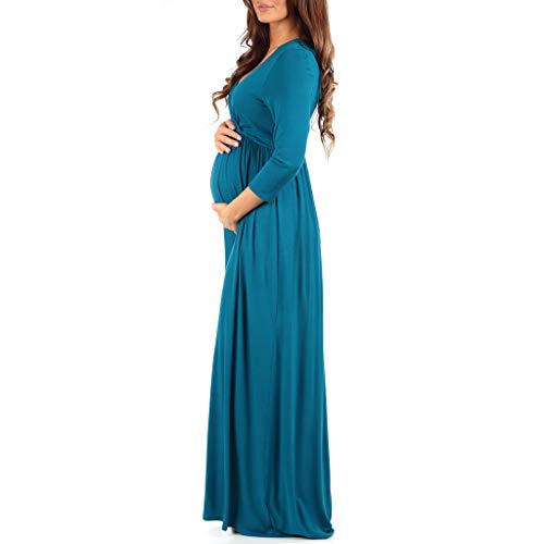 Maternity V-Neck Dress with Ruched Waist - Teal