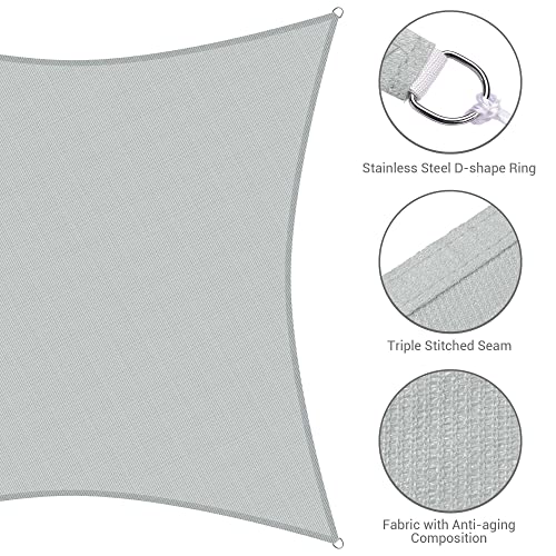 Gray 16'x16' Square Sun Shade Sail for Outdoor